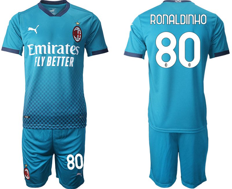 Men 2020-2021 club AC milan away #80 blue Soccer Jerseys